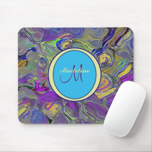 Colorful Watercolor Abstract Pattern Monogram Mouse Pad