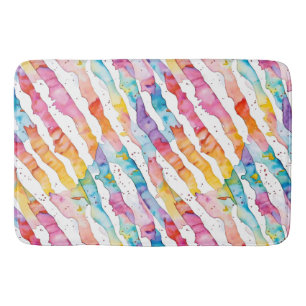 Colorful Watercolor Abstract Stripes Bath Mat