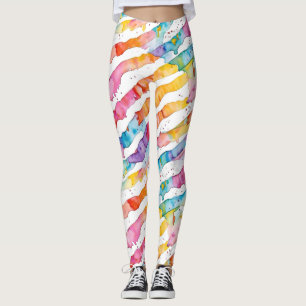 Colorful Watercolor Abstract Stripes Leggings