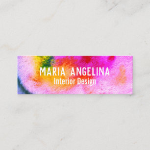 Colorful watercolor abstract swirls rainbow mini business card