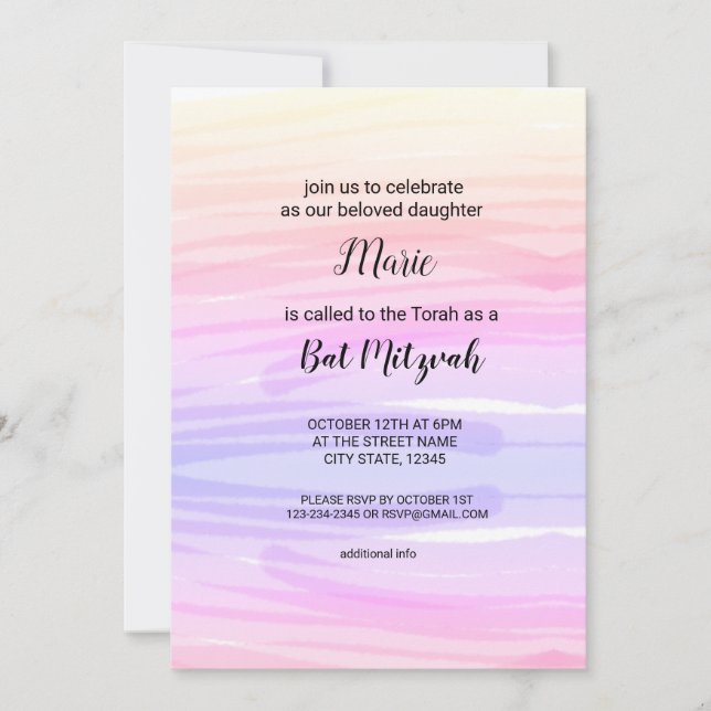 Colorful watercolor add your name text editable invitation (Front)