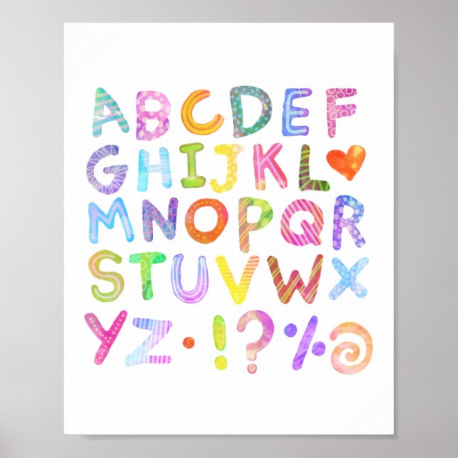 Colorful Watercolor Alphabet Poster (Front)