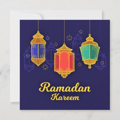  Colorful  Watercolor and Golden Ramadan Kareem   Holiday Card