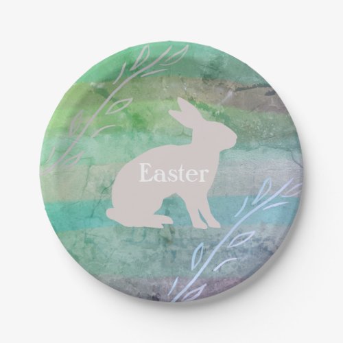 Colorful Watercolor and Rabbit  Easter Paper Plates