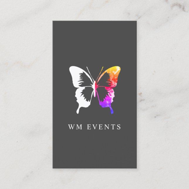 Colorful Watercolor and White Butterfly Business Card (Front)