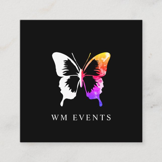 Colorful Watercolor and White Butterfly Square Business Card (Front)