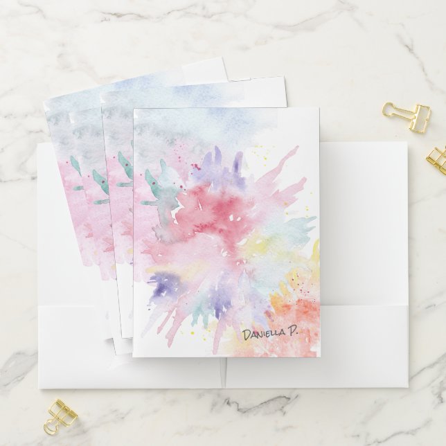 Colorful Watercolor Art Attack Custom Signed Pocket Folder (In Situ)