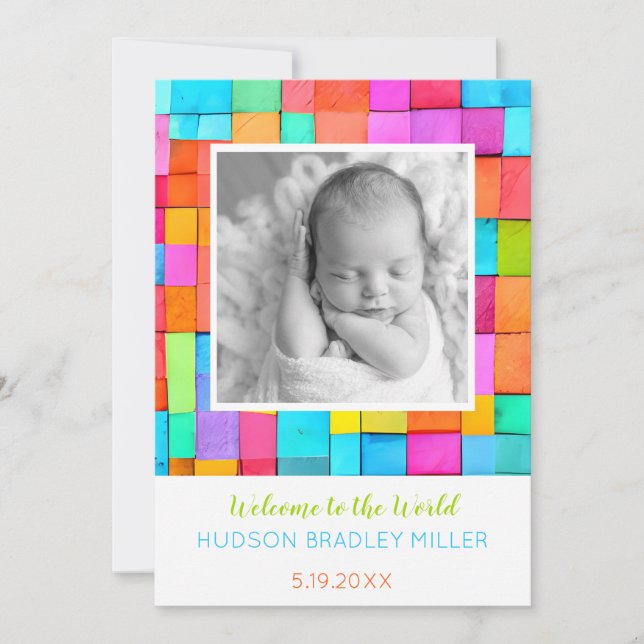 Colorful Watercolor Art PHOTO Baby Announcement  (Front)