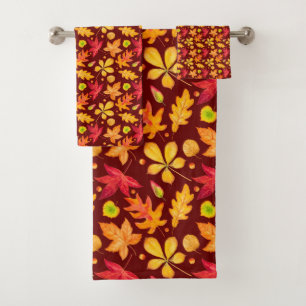 Colorful Watercolor Autumn Leaves Bath Towel Set
