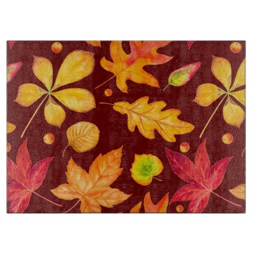 Colorful Watercolor Autumn Leaves Cutting Board