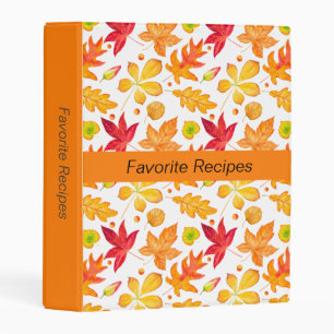 Colorful Watercolor Autumn Leaves on White Recipe Mini Binder