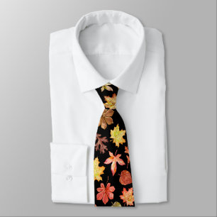 Colorful watercolor autumn leaves pattern neck tie