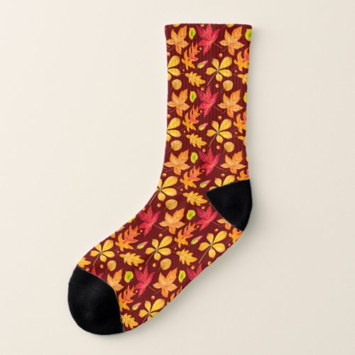 Colorful Watercolor Autumn Leaves   Socks