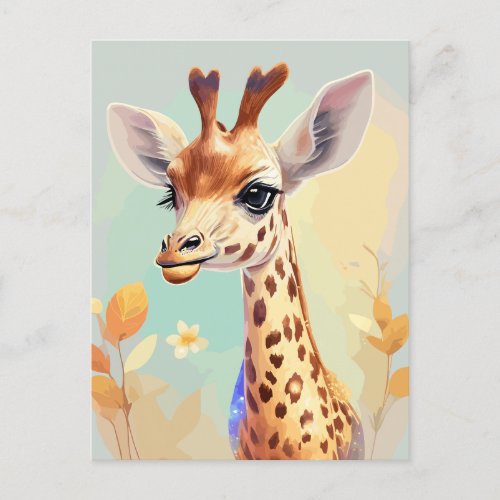 Colorful Watercolor Baby Giraffe Postcard