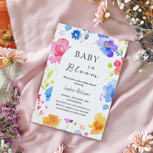 Colorful Watercolor Baby Shower - Baby in Bloom  Invitation (Creator Uploaded)