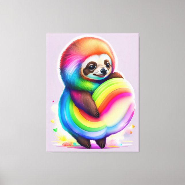 Colorful Watercolor Baby Sloth Canvas Print (Front)