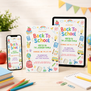 Colorful Watercolor Back to School Party Invitation