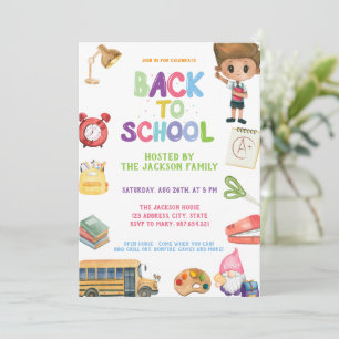 Colorful Watercolor Back to School Party Invitation
