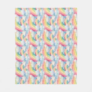 Colorful Watercolor Background with Rainbows Fleece Blanket