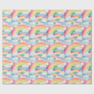 Colorful Watercolor Background with Rainbows Wrapping Paper