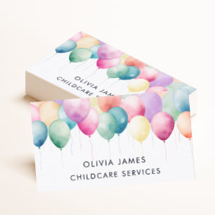 Colorful Watercolor Balloons Childcare Babysitter Business Card