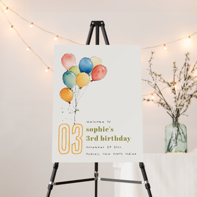 Colorful Watercolor Balloons Kids Welcome Birthday Foam Board (In Situ (Stand))