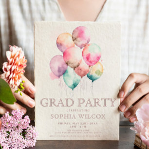 Colorful Watercolor Balloons Photo Graduation Invitation