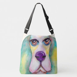 Colorful Watercolor Basset Hound Dog Big Eyes Fun Crossbody Bag