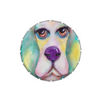 Colorful Watercolor Basset Hound Dog Green Blue Candy Tin