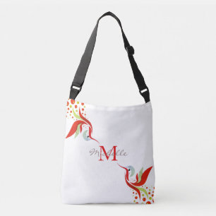 Colorful Watercolor Bird Monogram Personalized Crossbody Bag