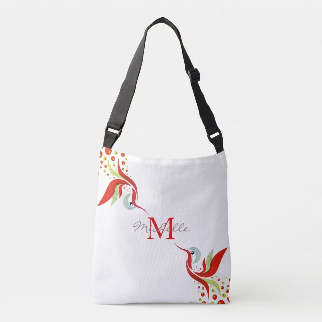 Colorful Watercolor Bird Monogram Personalized Crossbody Bag (Front)