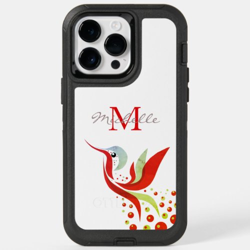 Colorful Watercolor Bird Red Customized OtterBox iPhone 14 Pro Max Case