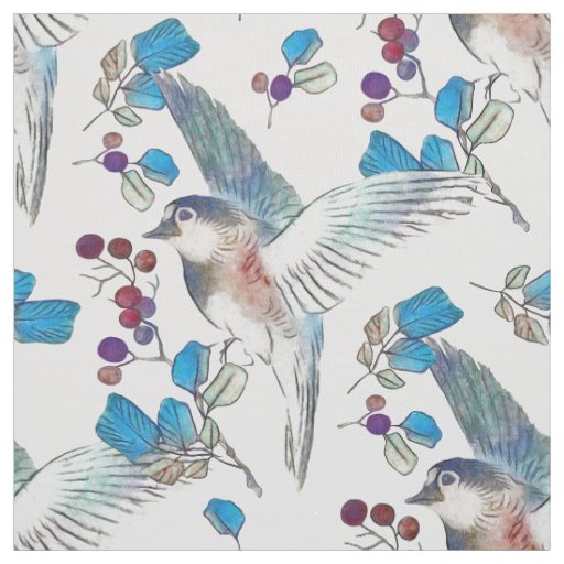 Colorful Watercolor Birdies Pattern Fabric