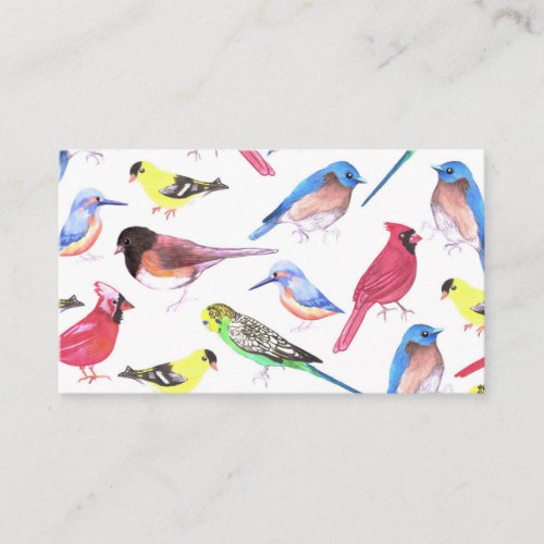 Colorful watercolor birds in multicolor business card
