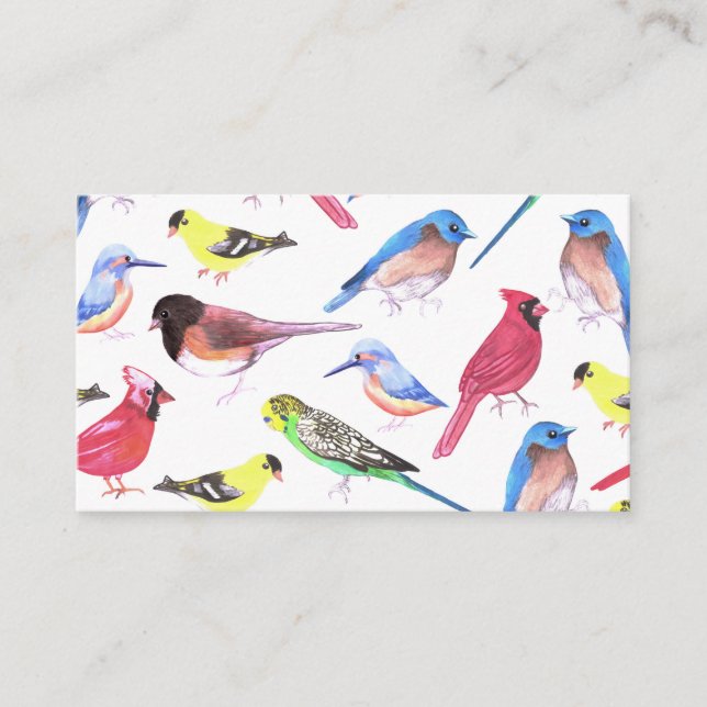 Colorful watercolor birds in multicolor business card (Front)