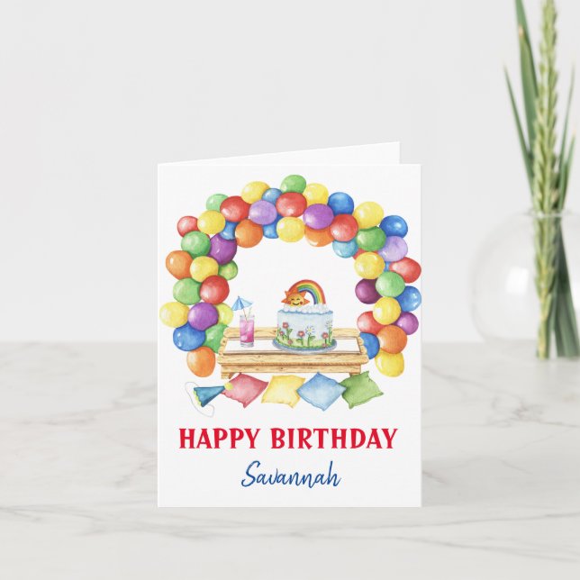  Colorful Watercolor Birthday Balloons  Card (Front)