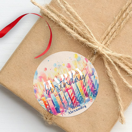 Colorful Watercolor Birthday Candles and Balloons