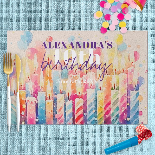 Colorful Watercolor Birthday Candles Placemat (Creator Uploaded)