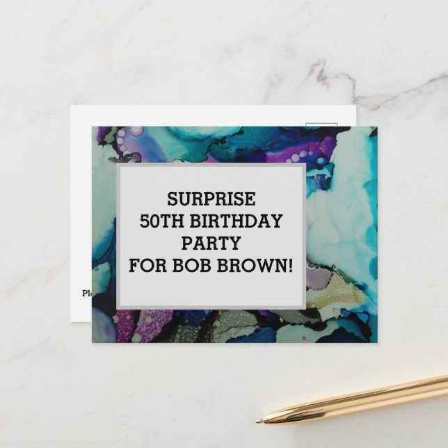 Colorful watercolor birthday postcard invitation (Front/Back In Situ)