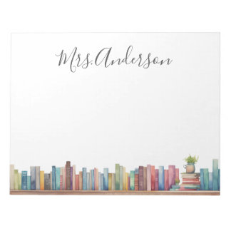 Colorful Watercolor Books Teacher Name Notepad