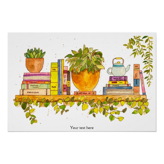 Colorful Watercolor Bookshelf Poster (Front)