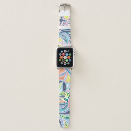 Colorful Watercolor Botanical Abstract Pattern Apple Watch Band