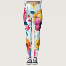 Colorful Watercolor Botanical Floral Leggings