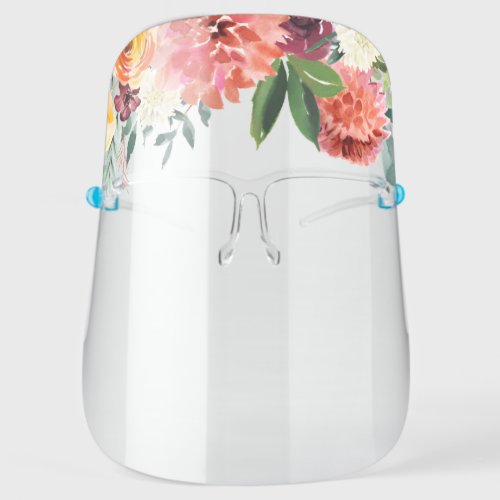 Colorful Watercolor Botanical Flower Crown Face Shield