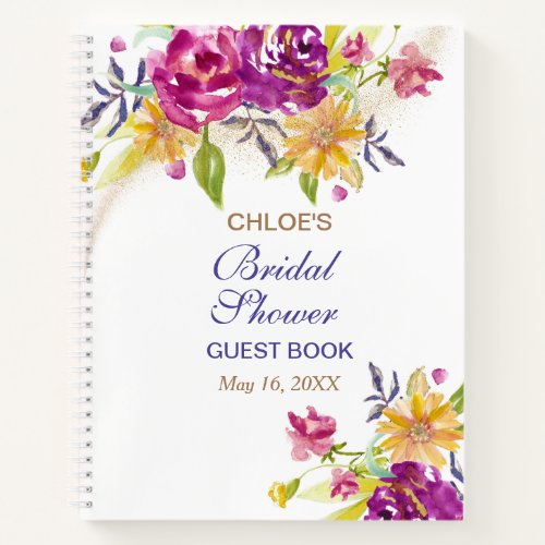 Colorful Watercolor Bouquet Bridal Shower Guest Notebook