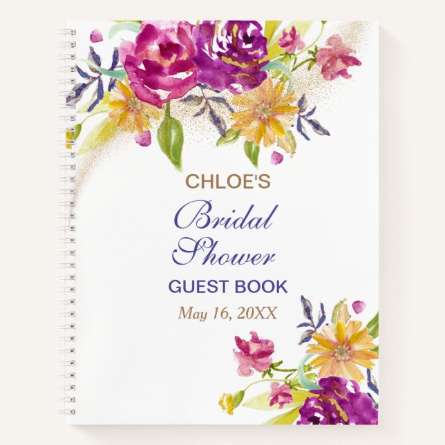 Colorful Watercolor Bouquet Bridal Shower Guest Notebook (Front)