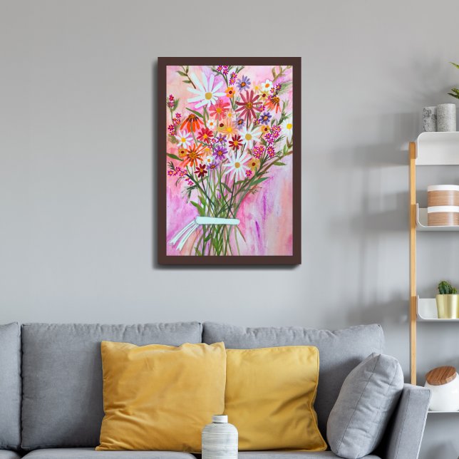 Colorful Watercolor Bouquet Daisies Art Poster