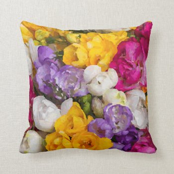 Colorful Watercolor Bouquet Fine Floral Throw Pillow by euclid_ at Zazzle