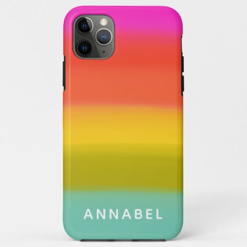 Colorful Watercolor Bright Rainbow Stripes Name iPhone 11 Pro Max Case
