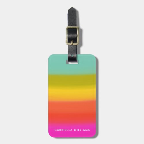 Colorful Watercolor Bright Rainbow Stripes Name Luggage Tag